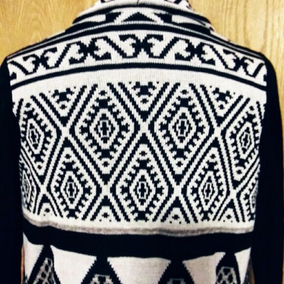 Lucky Brand Drape Front Jacquard Long Cardigan 1X Multicolor Black Beige BOHO - Picture 3 of 8